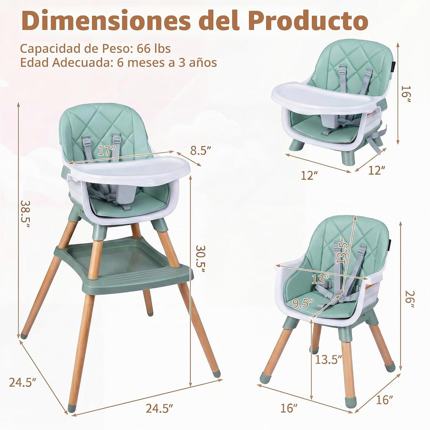 HONEY JOY Silla alta para bebé, silla alta de alimentación converti...
