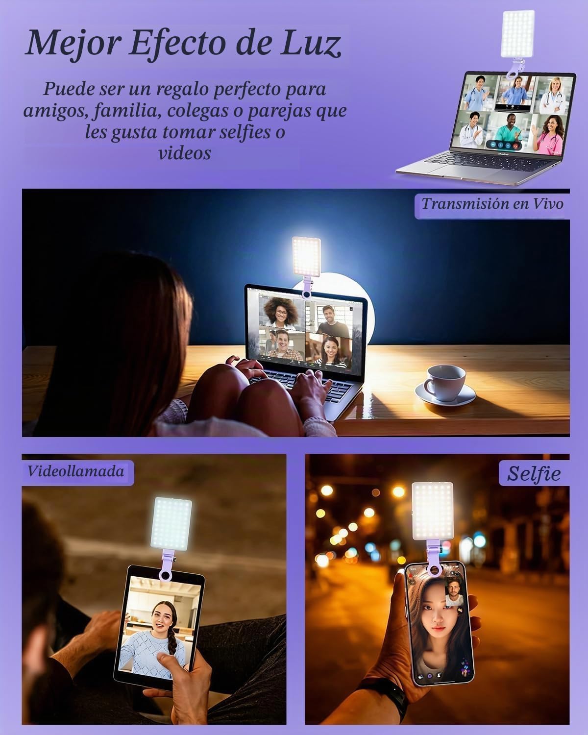 60 luces LED portátiles para selfies, iluminación de videoconferenc...