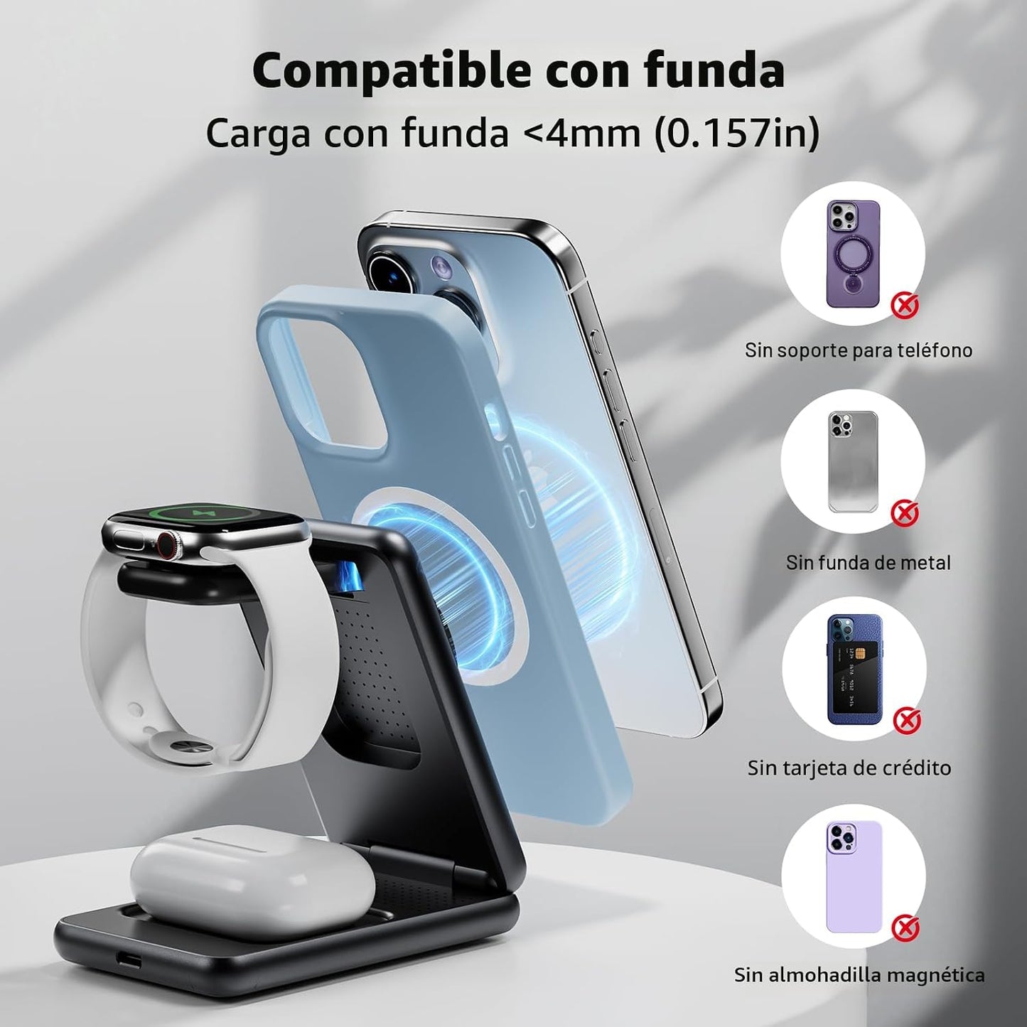 Estación de carga 3 en 1 de Acer para iPhone, soporte de cargador i...