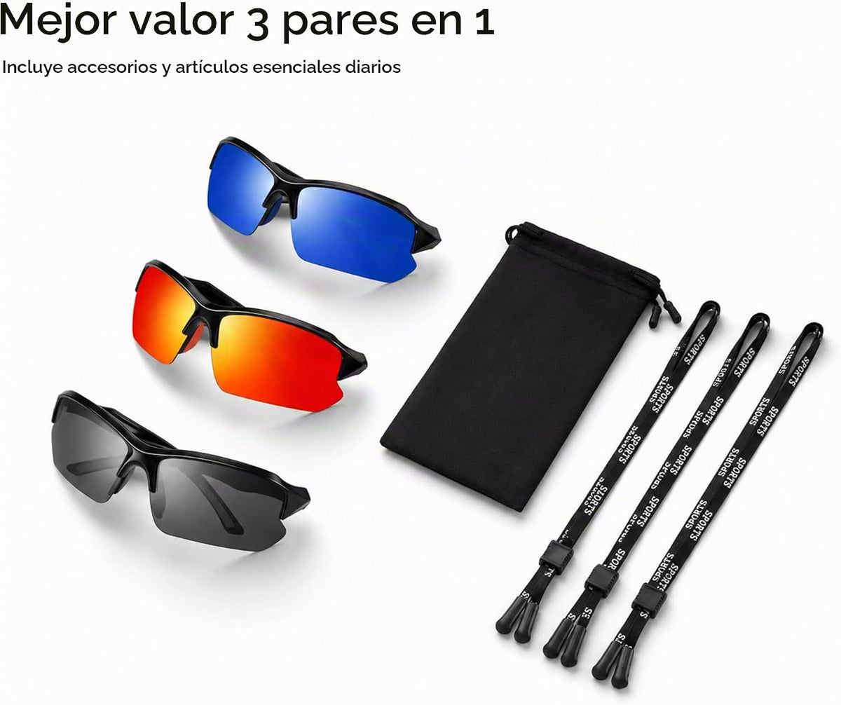 Paquete de 3 gafas de sol deportivas polarizadas para hombre, gafas...