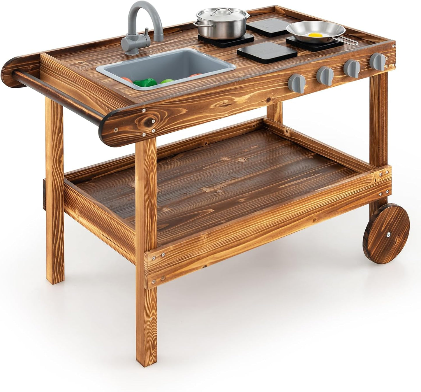 Costzon Cocina de barro, cocina de juego al aire libre con fregader...