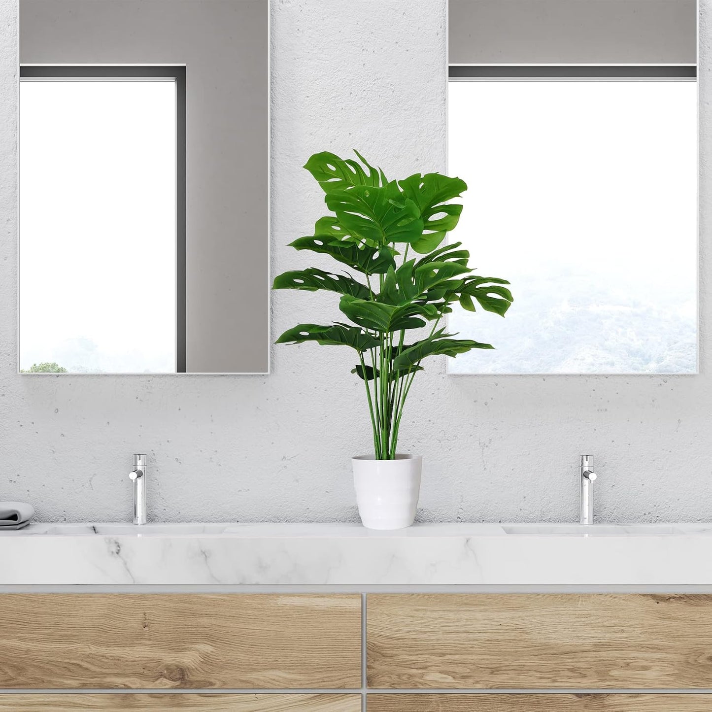 SAJANDAS Juego de 2 plantas artificiales Monstera Deliciosa en mace...