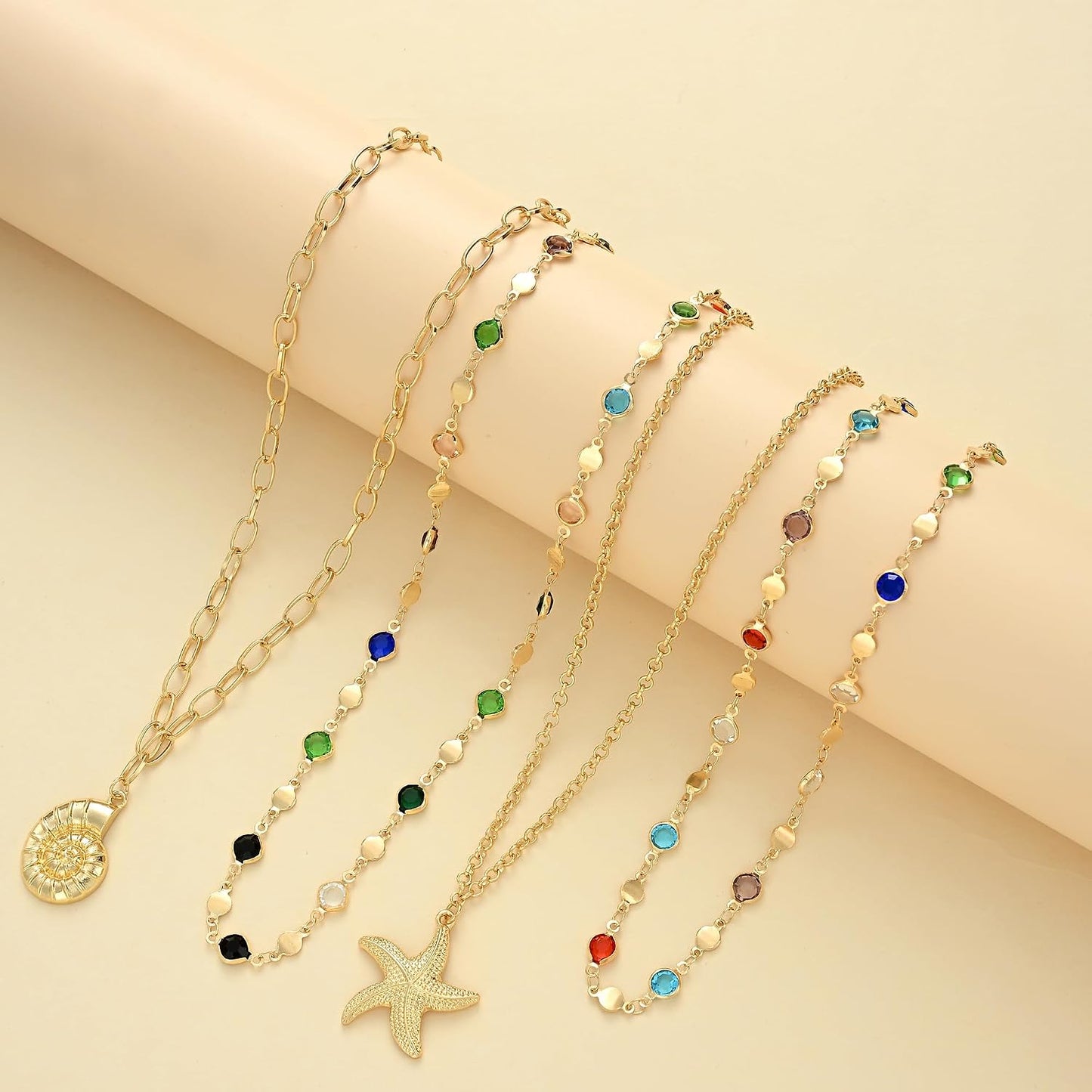 4 piezas de collares de cruz dorados en capas para mujer, modernos,...