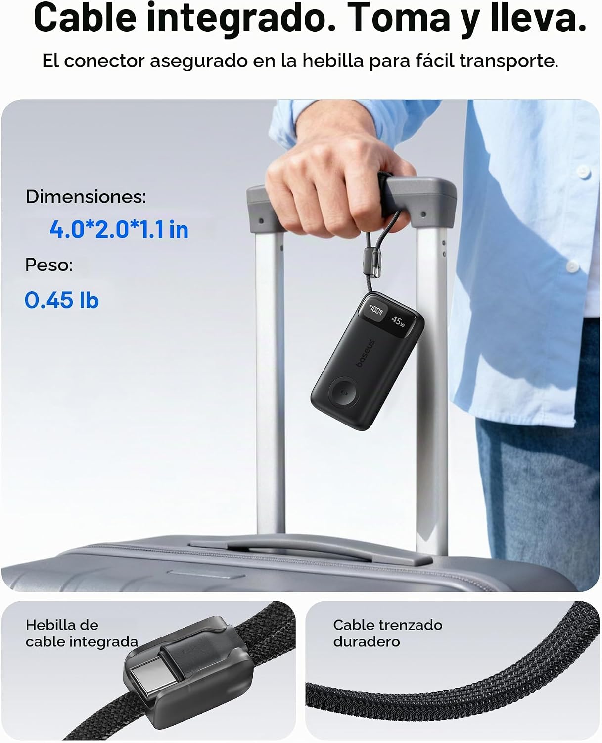 Baseus Cargador portátil de 10000mAh 45W Power Bank y cargador de A...