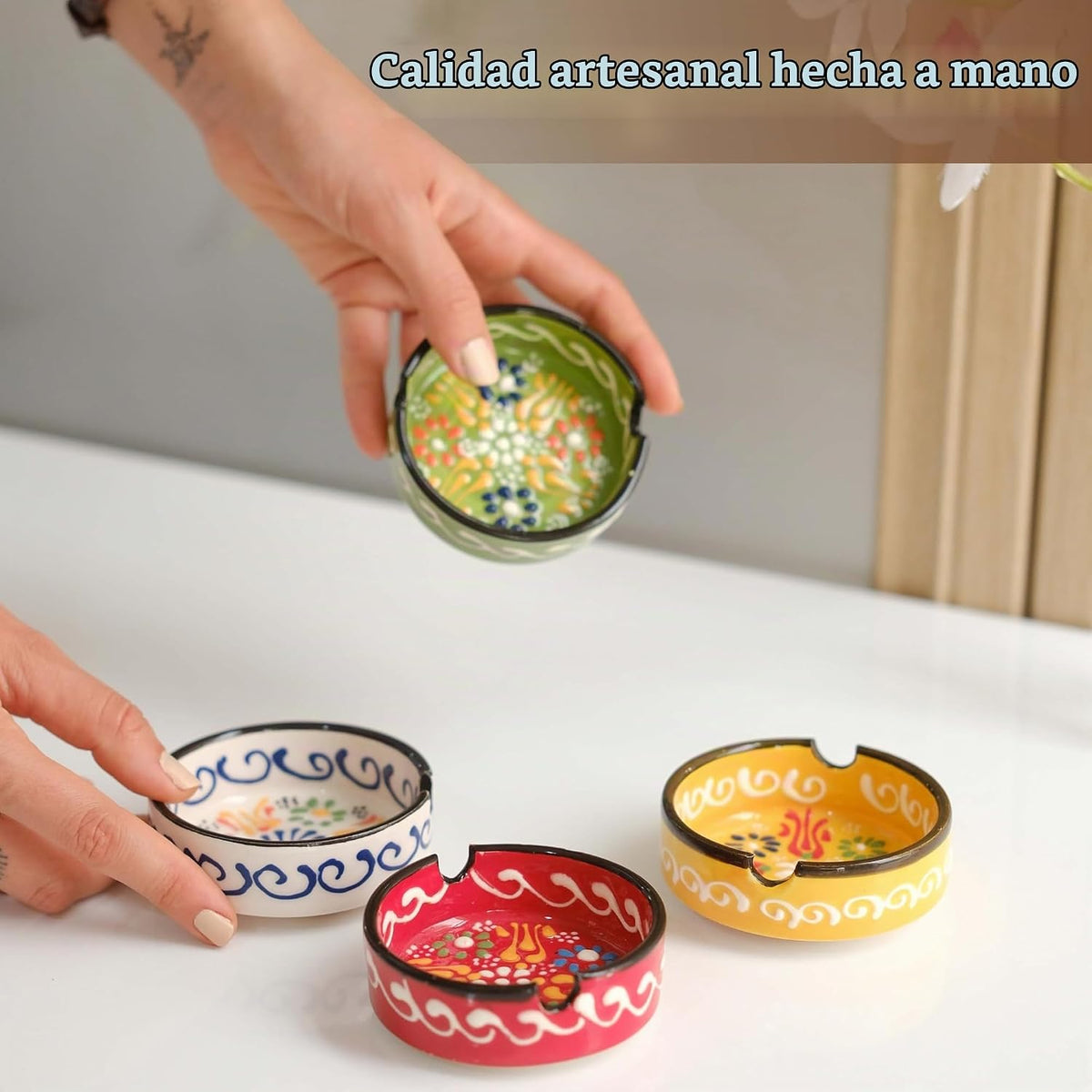 Cenicero de cerámica, pintado a mano sin humo para interiores, jueg...