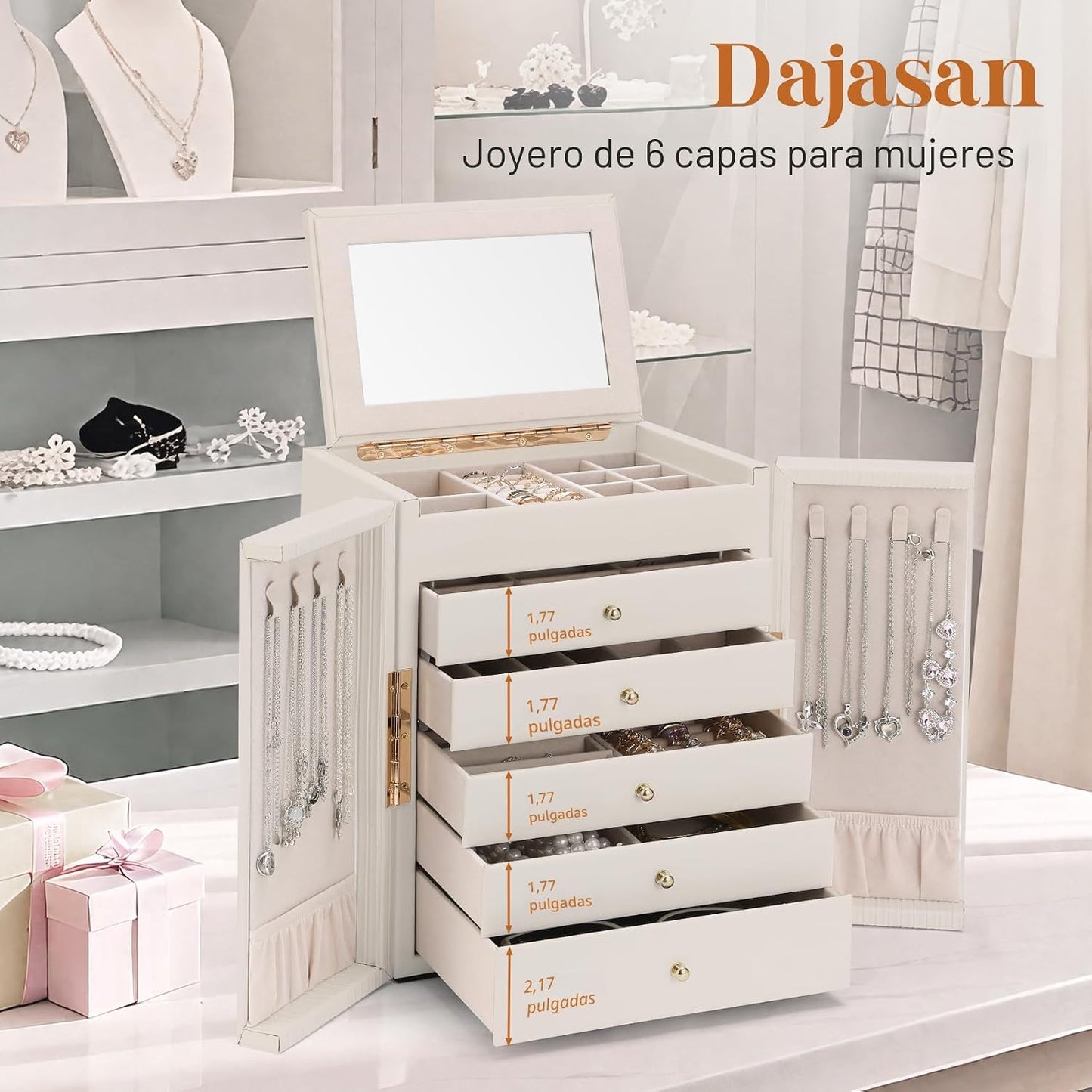 Dajasan Caja Organizadora Grande de Joyería, Cajas de Joyería para...