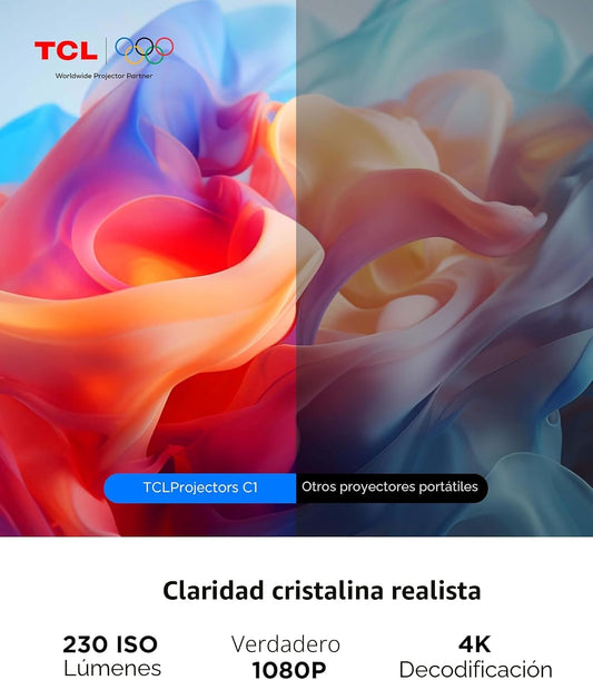 TCL C1 Smart Google TV Projector, WiFi y Bluetooth, cardán giratori...