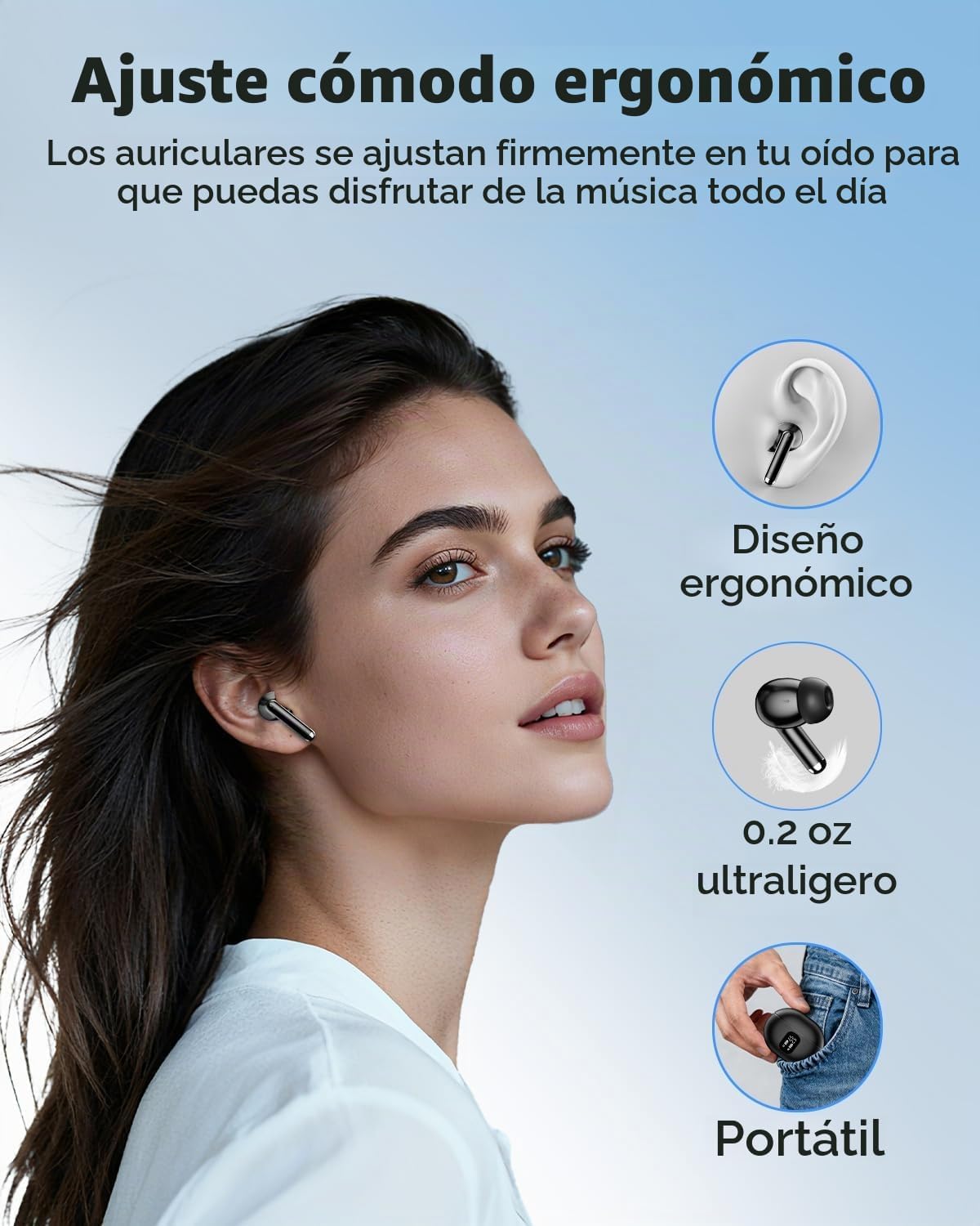 Auriculares inalámbricos, Bluetooth 5.4 auriculares estéreo de grav...