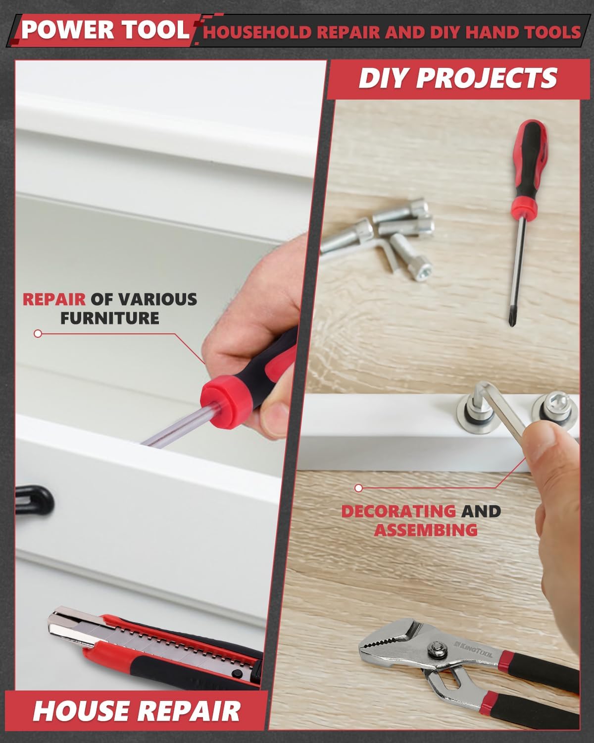KINGTOOL Kit de herramientas para el hogar, kit de herramientas de...