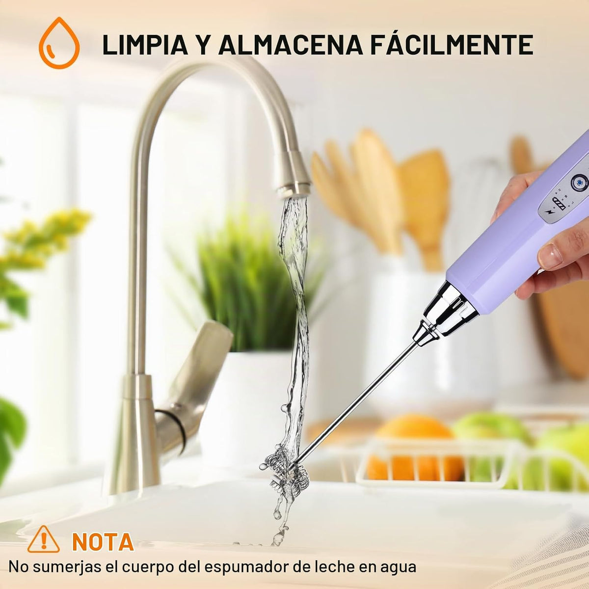 YUSWKO Varita espumadora de leche de mano para café, batidor eléctr...