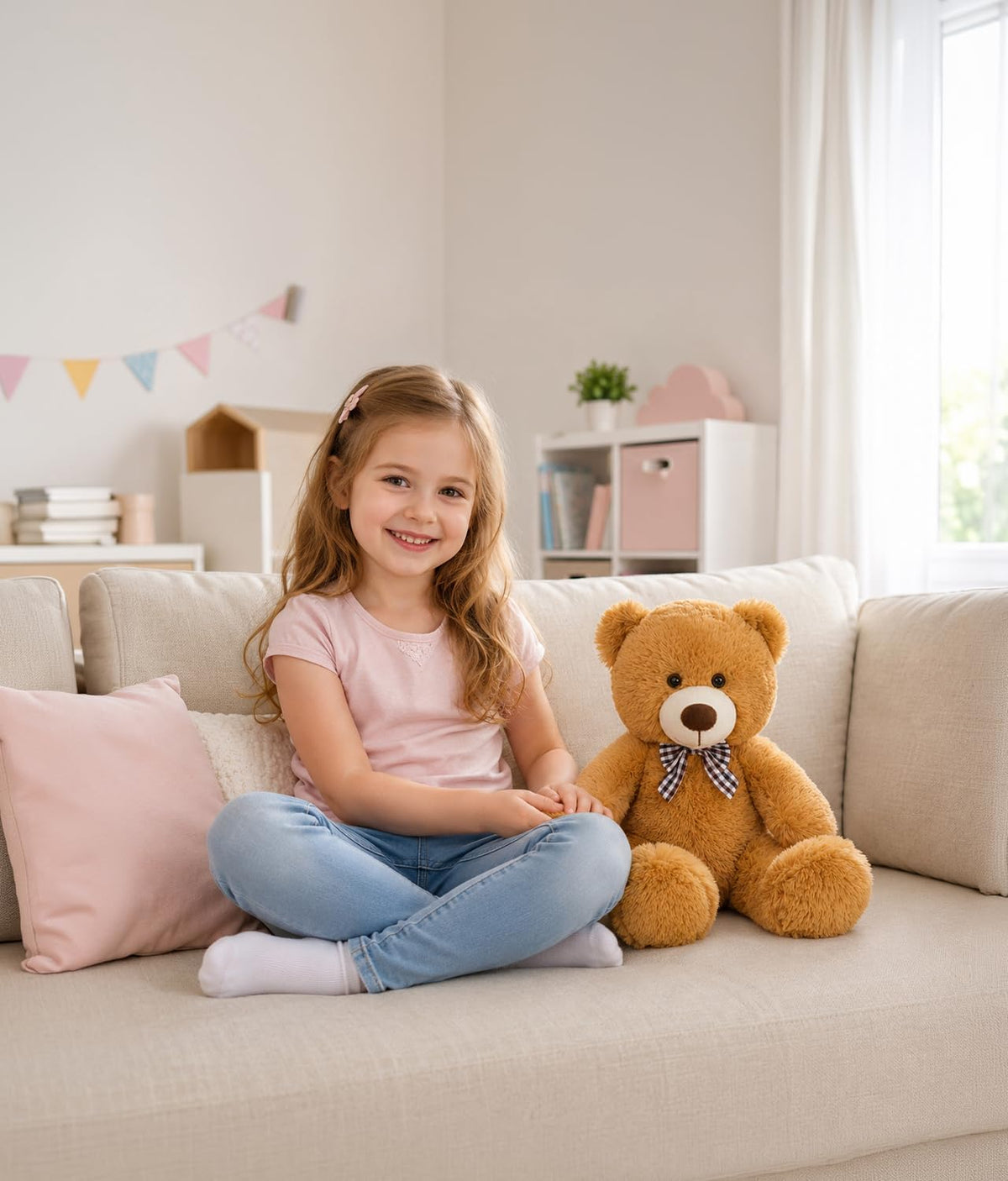 MaoGoLan Oso de peluche pequeño de 15 pulgadas, peluche con lazo a...