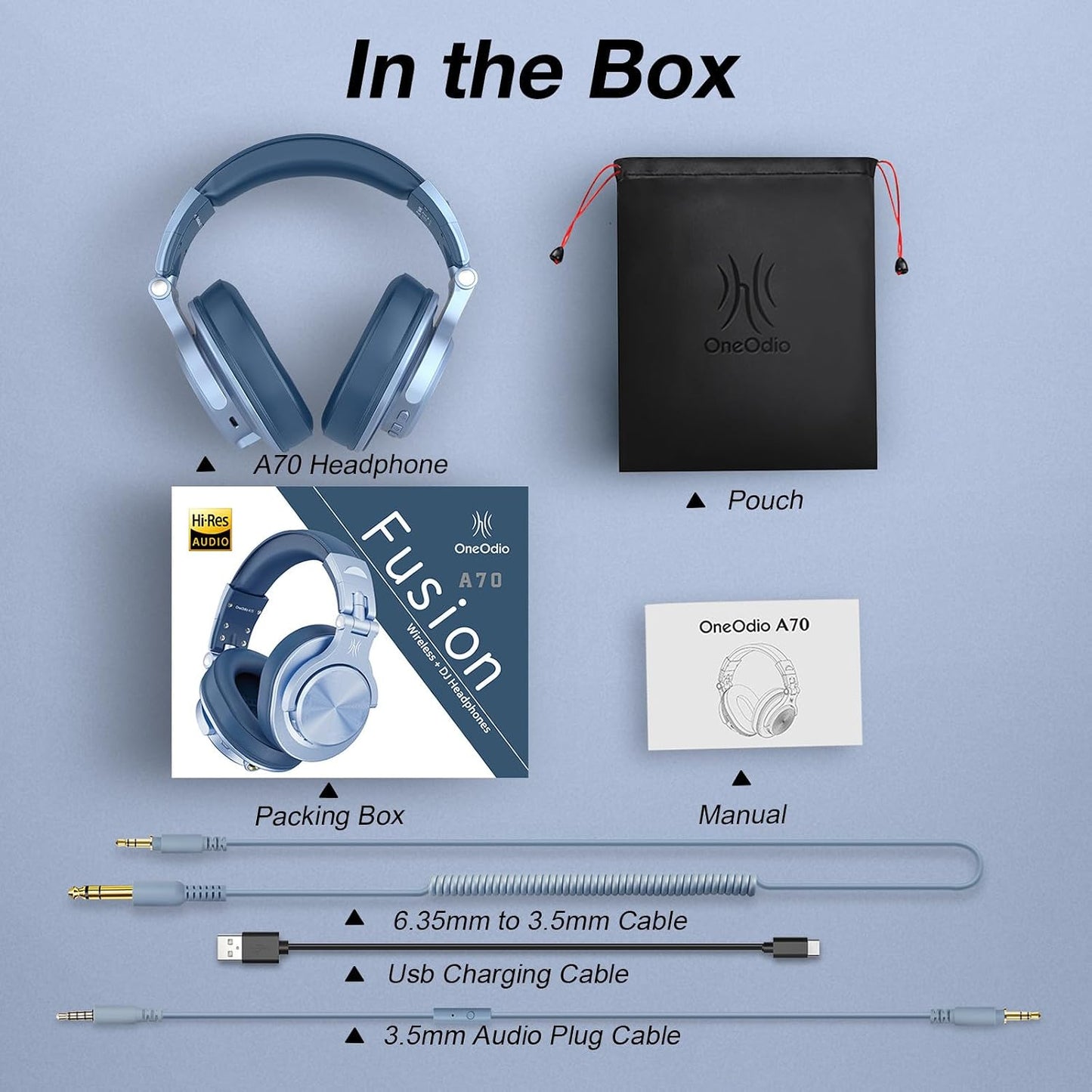 OneOdio Auriculares Bluetooth A70, estudio DJ con cable de alta res...
