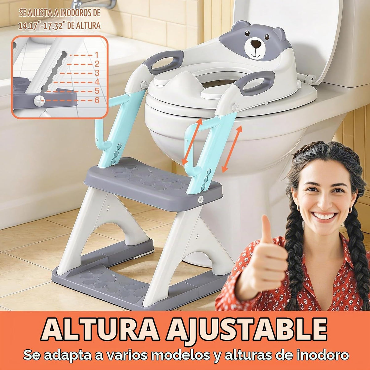 Reposabrazos de seguridad mejorados para asiento de inodoro 2 en 1...
