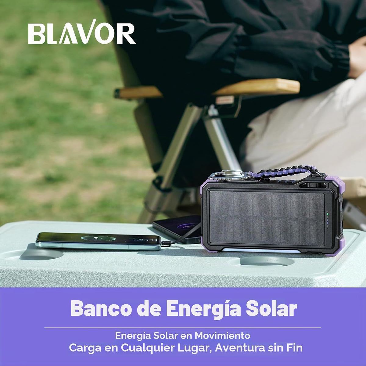 BLAVOR Cargador Solar Power Bank 20000mAh con Cables Incorporados,...