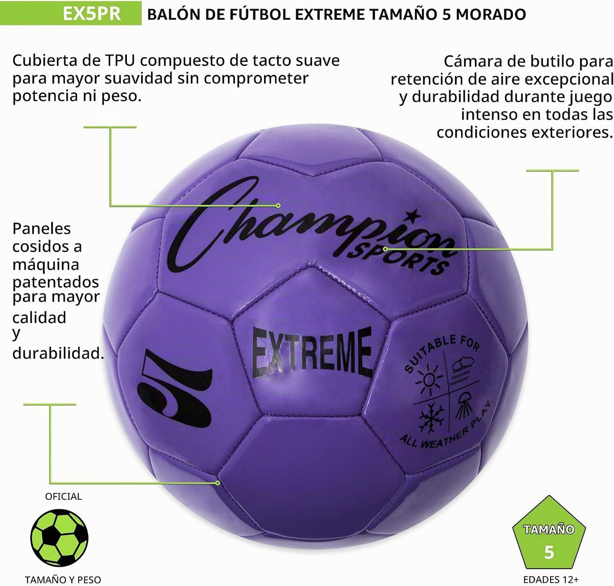 Champion Sports Extreme Series - Balón de fútbol \u2013 Tamaños 3,...
