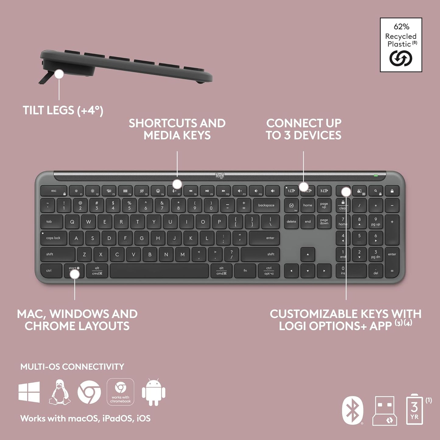 Logitech MK955 Signature Slim - Combo de teclado y mouse inalámbric...