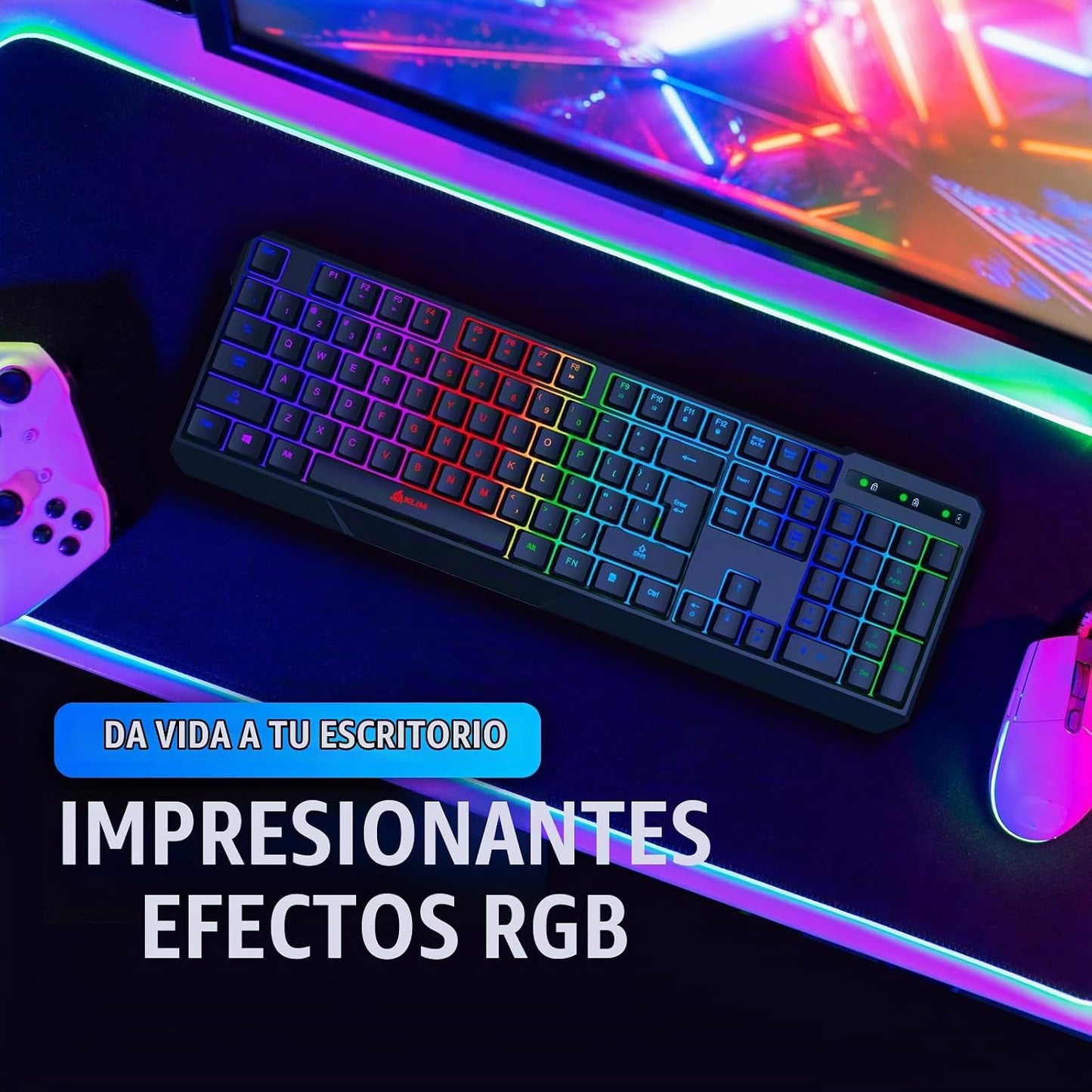 KLIM Chroma - Teclado inalámbrico para juegos con retroiluminación...