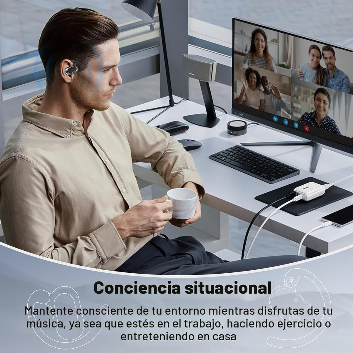 Auriculares de oreja abierta, nuevos auriculares sobre la oreja con...