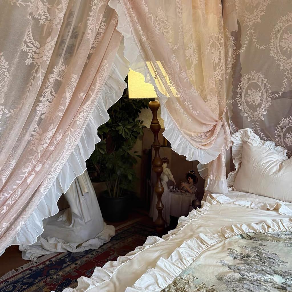 SCMTYWCQ Elegante mosquitero de encaje de princesa con 4 postes de...