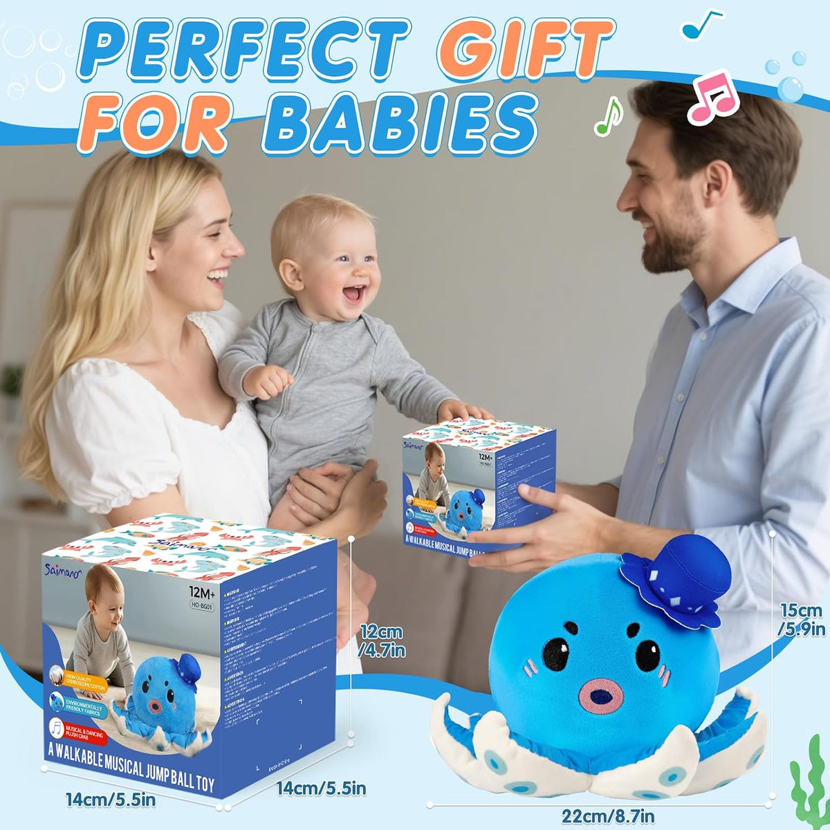 SAIMAND Juguete de peluche musical de pulpo, regalo sensorial suave...