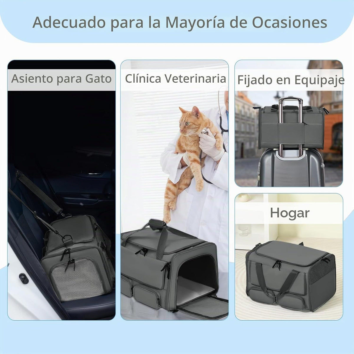 Transportador de gatos para mascotas de hasta 15 libras, plegable d...