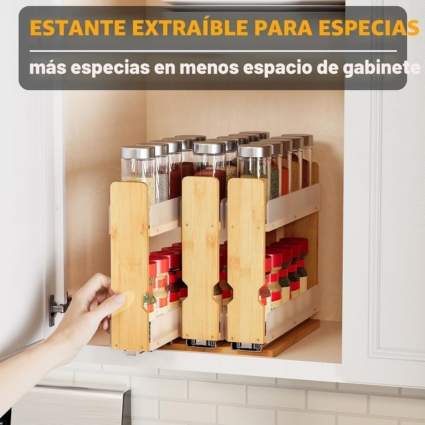 SpaceAid - Organizador de especias extraíble de bambú para gabinete...