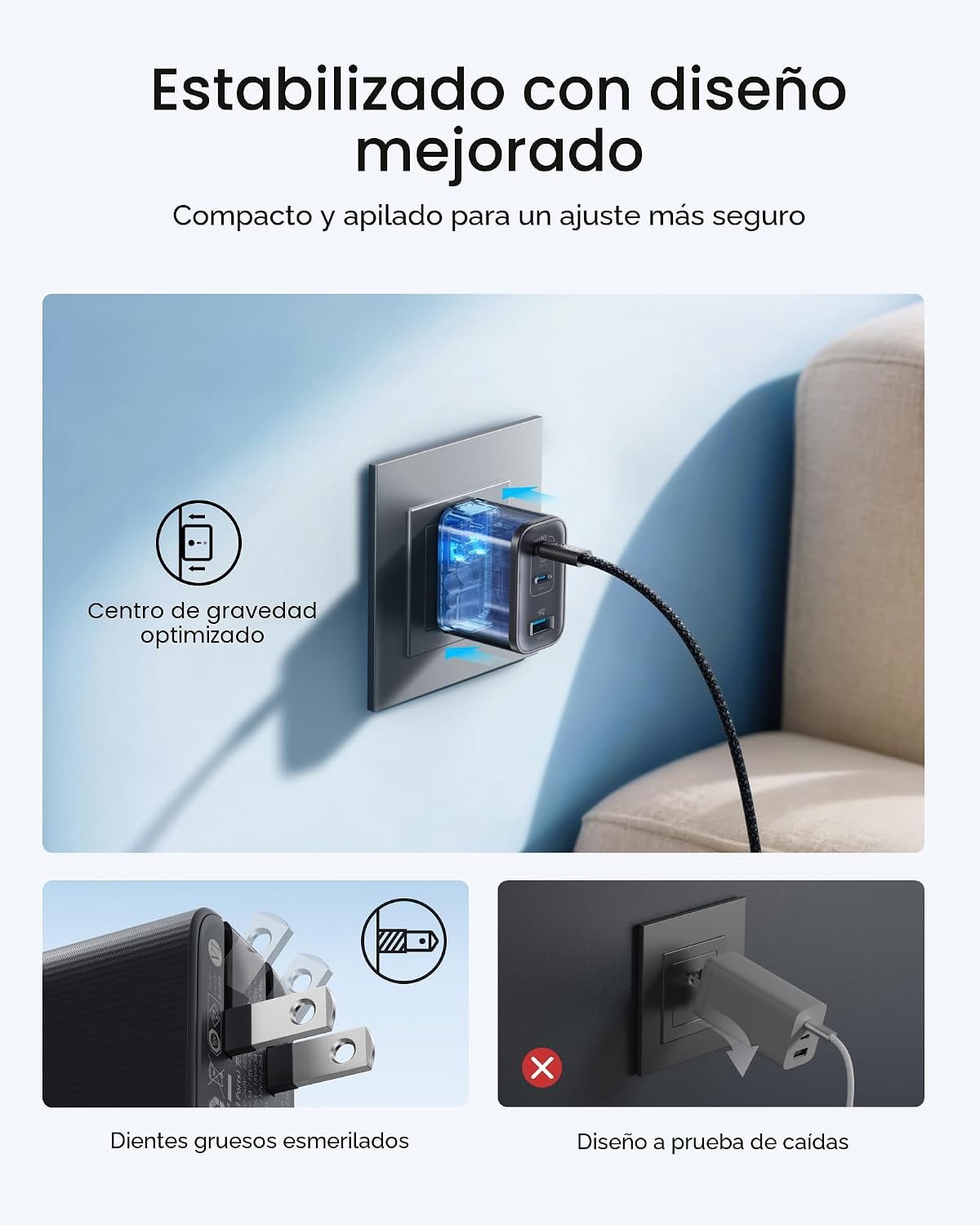 Anker Cargador rápido Nano 70W Max de 3 puertos USB C, cargador tip...