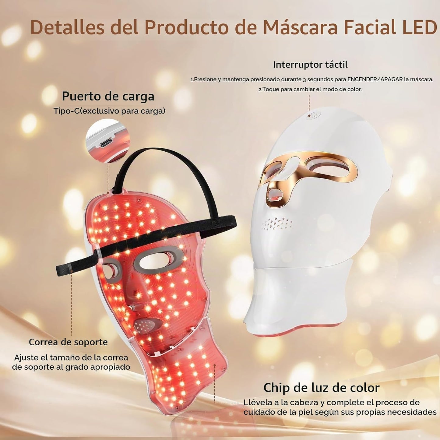 ONLUKY Máscara de terapia de luz roja Máscara facial LED recargable...