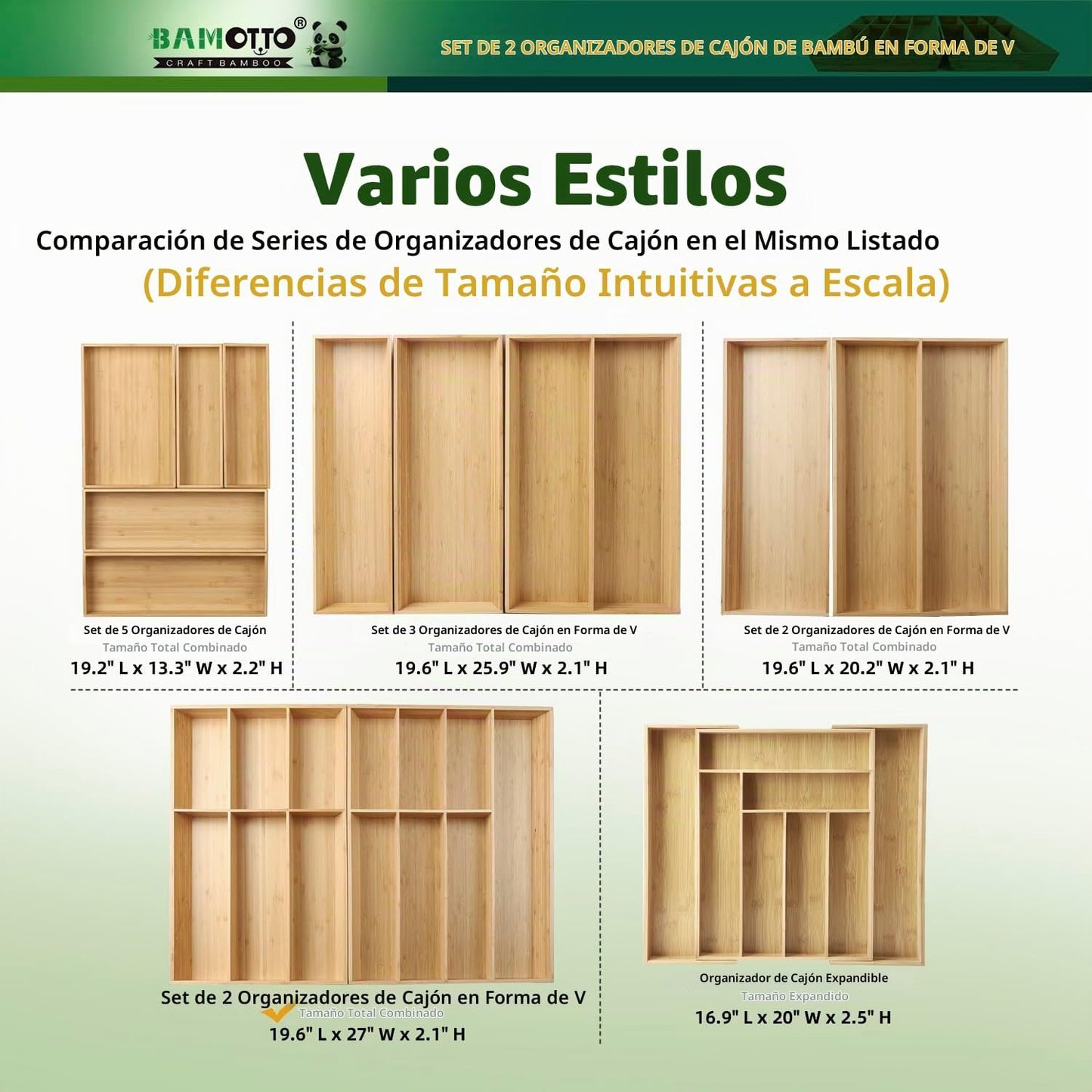 Set de Organizador de Cajones de Bambú en Forma de V Extra Grande d...