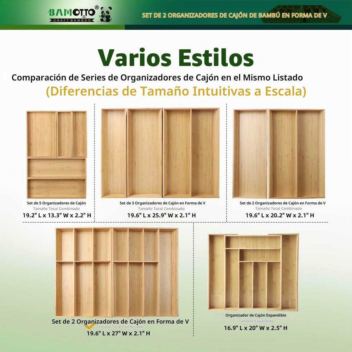 Set de Organizador de Cajones de Bambú en Forma de V Extra Grande d...