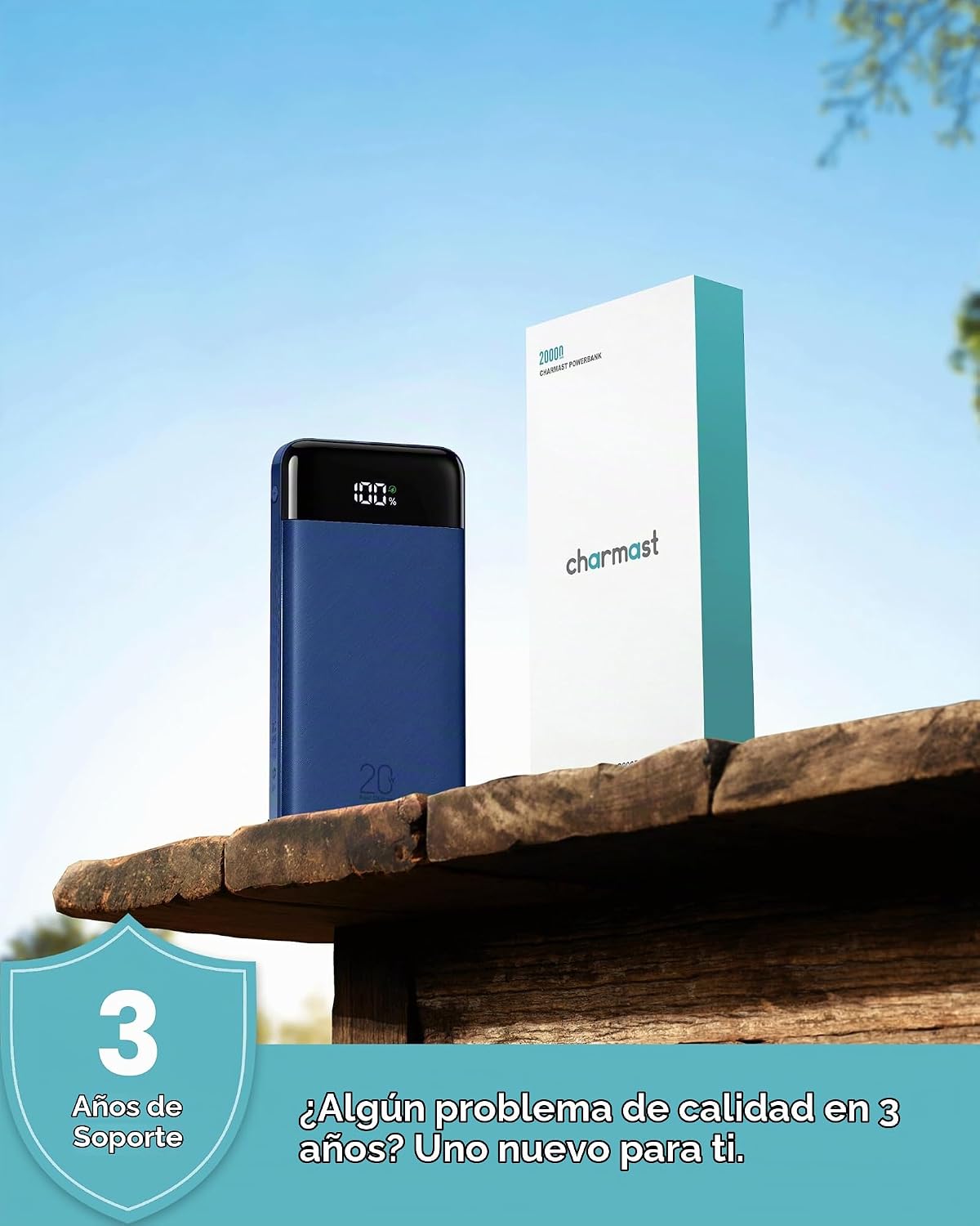 Charmast Cargador portátil de 20000mAh con cables incorporados, ban...