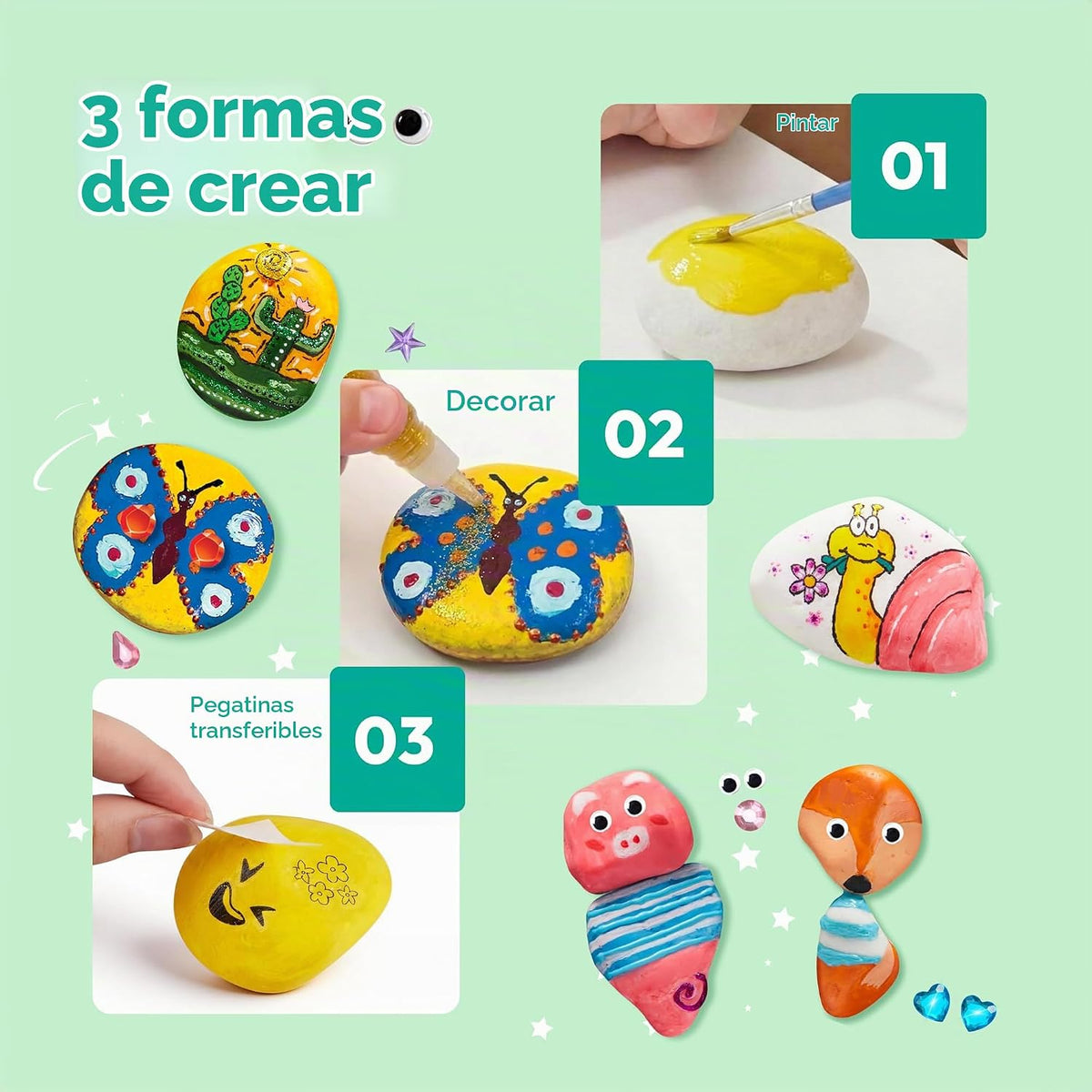 JOYIN Kit de pintura de roca para niños, artes y manualidades para...