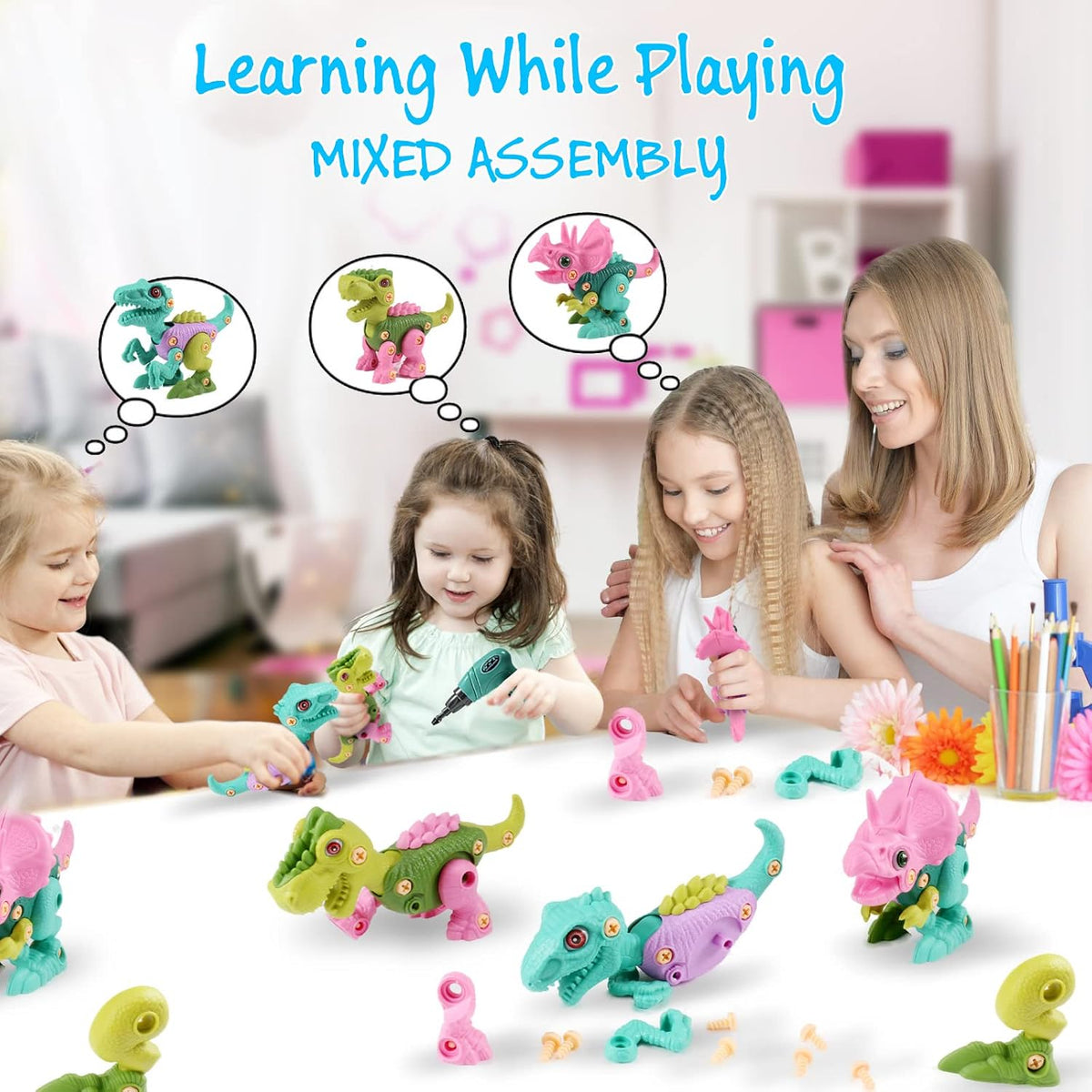 FREE TO FLY Juguetes de dinosaurio para niñas de 3, 4, 5, 6 años, j...