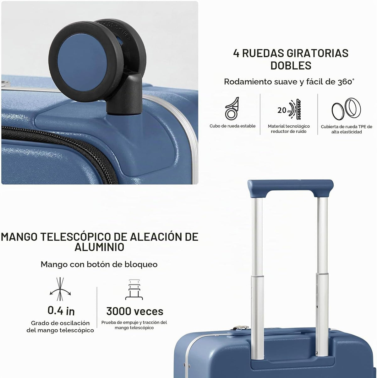 Maleta mixi con ruedas giratorias, maleta de viaje con marco de alu...