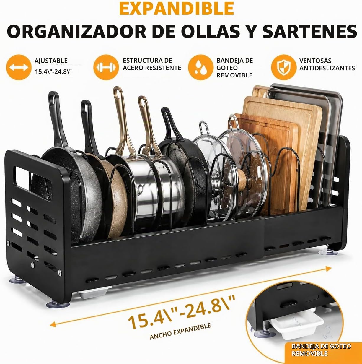 LUMERIGIN Organizador de ollas y sartenes debajo del gabinete, esta...