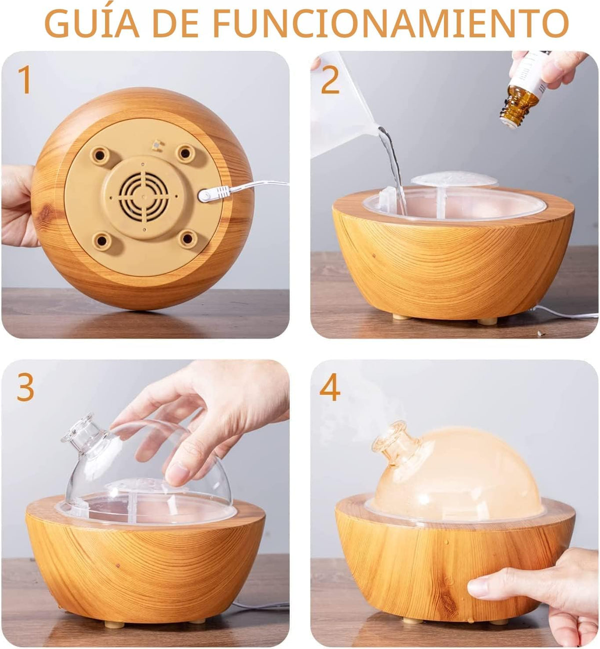 Difusor de aceites esenciales de 280 ml de vidrio, base de grano de...