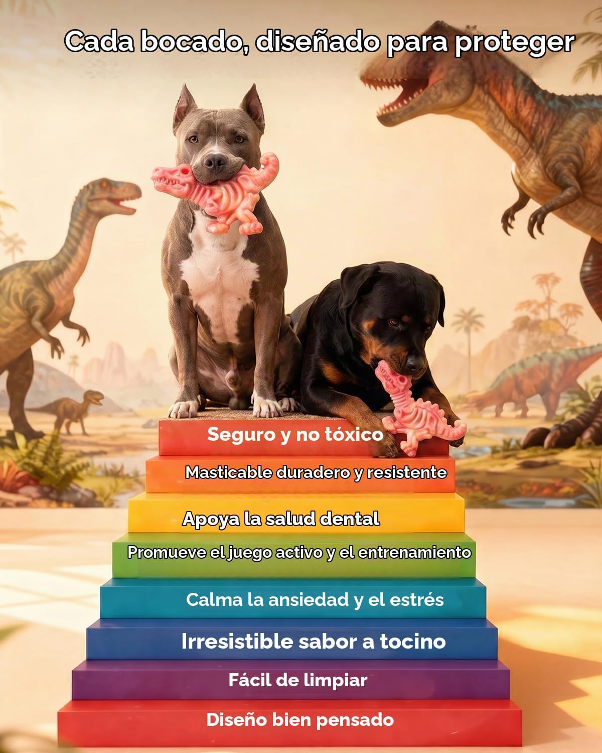 DinoBone Paquete de 2 juguetes masticables para perros resistentes...