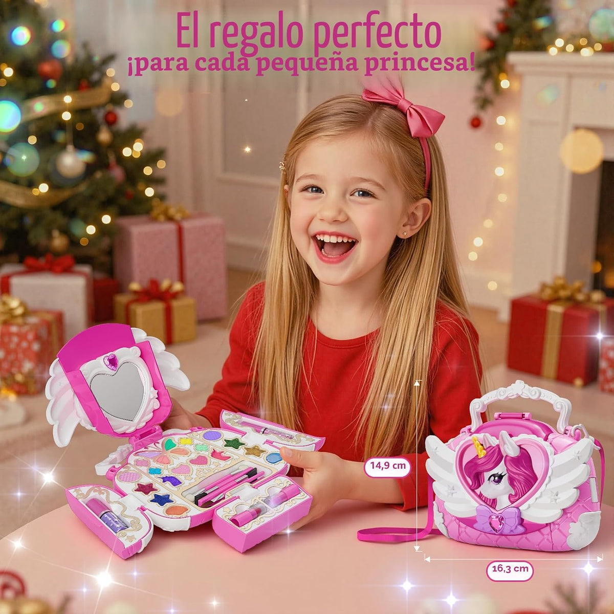 Kit de maquillaje de unicornio para niños con espejo y correa, jueg...