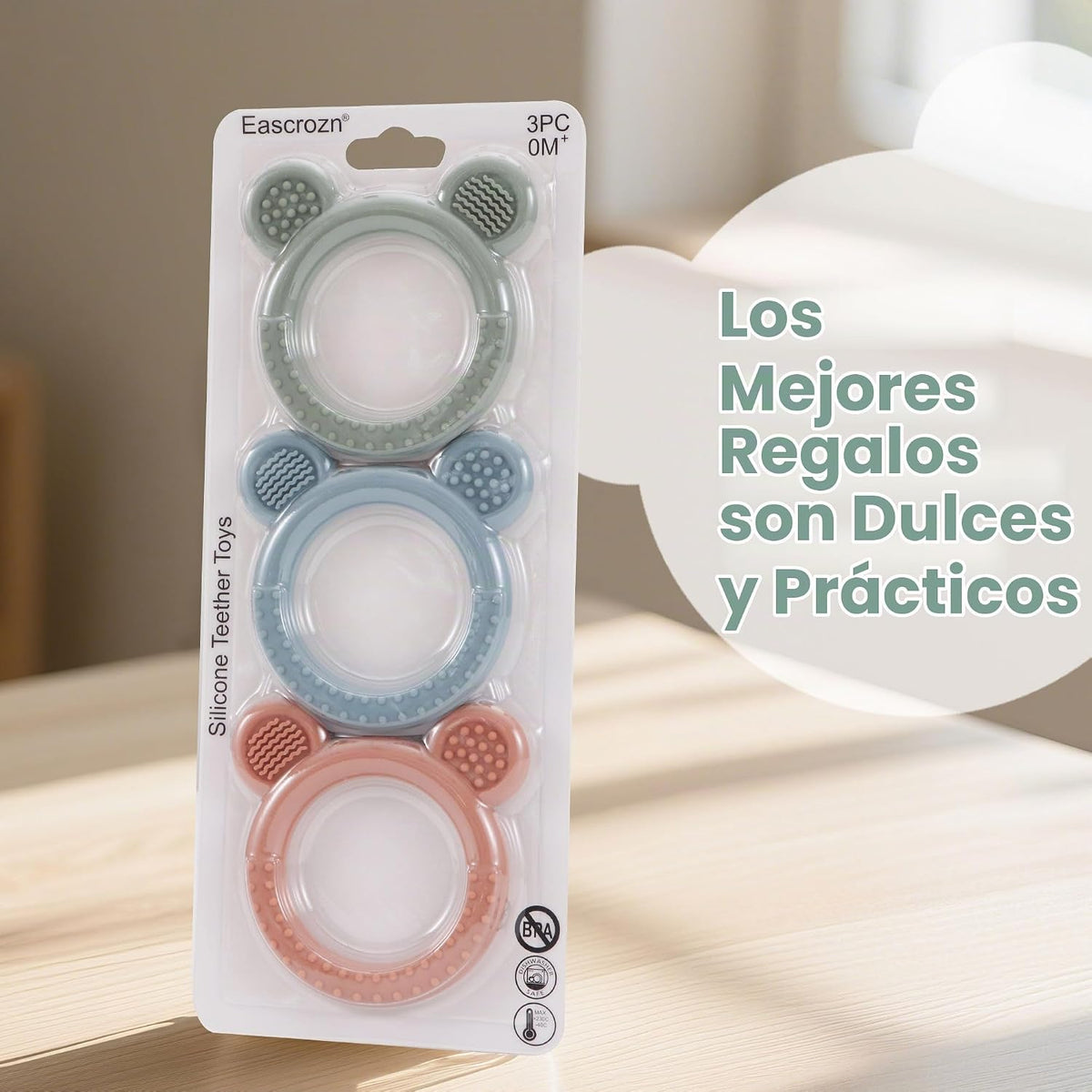 Eascrozn Juego de 3 juguetes de dentición para bebés, mordedores pa...