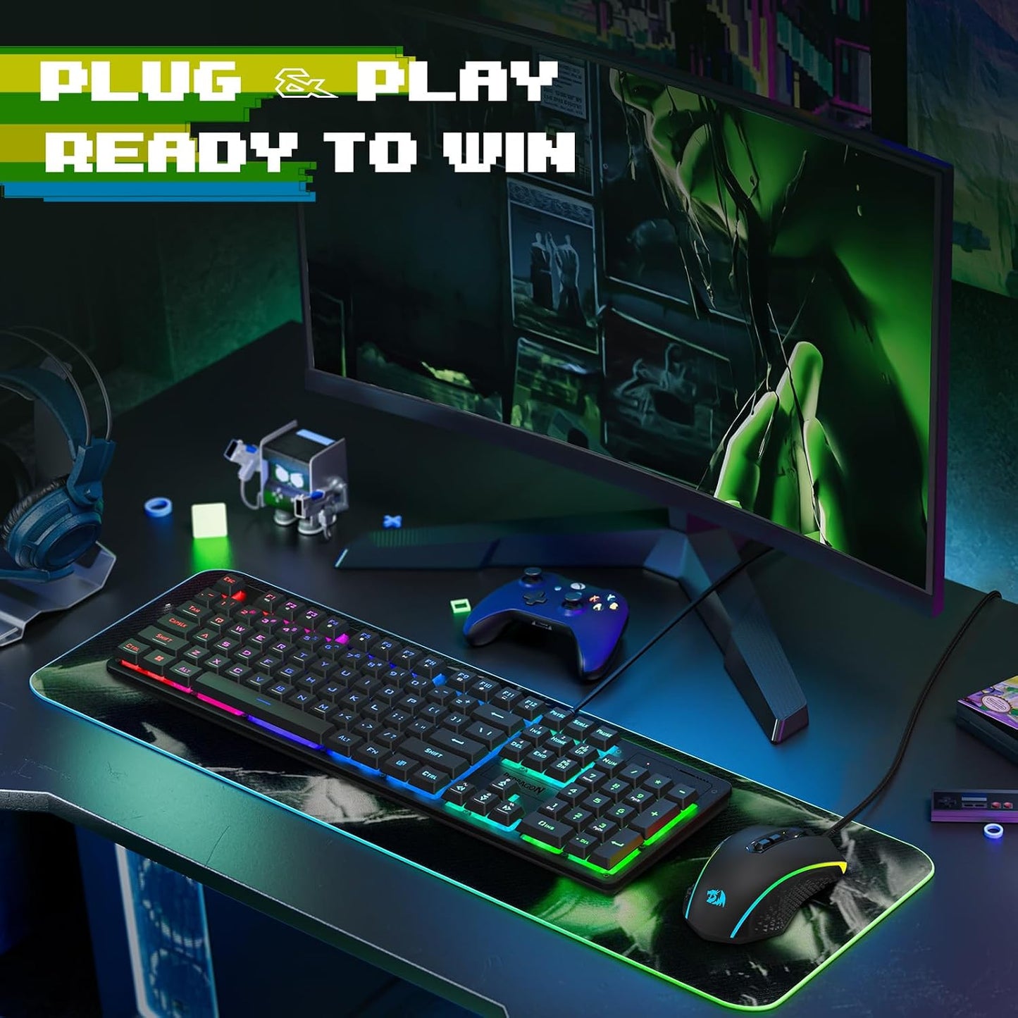 Redragon, combo actualizado de teclado y mouse para juegos S107, te...