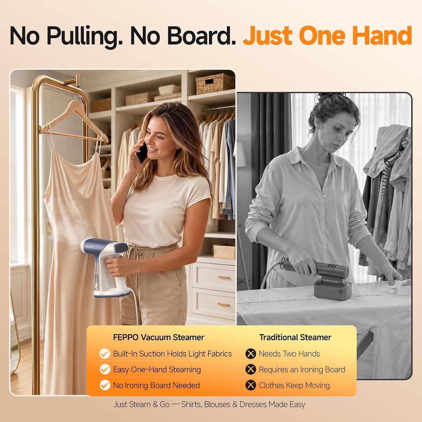 FEPPO Vaporizador de vacío para ropa, vaporizador de ropa de mano c...