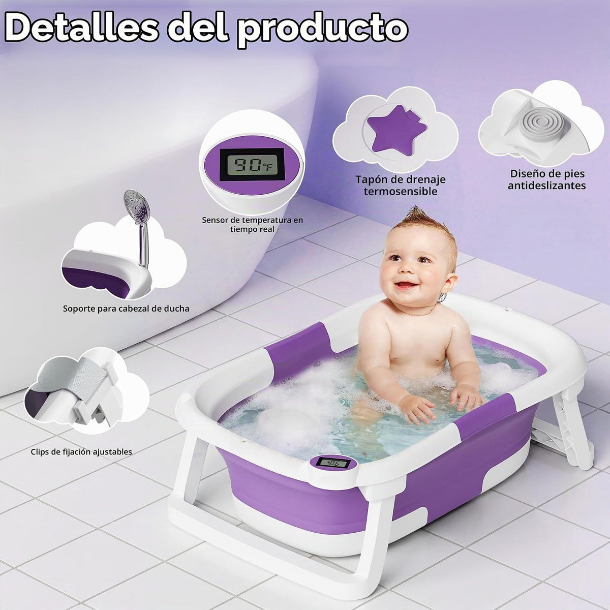 iBabyMax Bañera plegable para bebés con termómetro, 0-36 meses, mor...