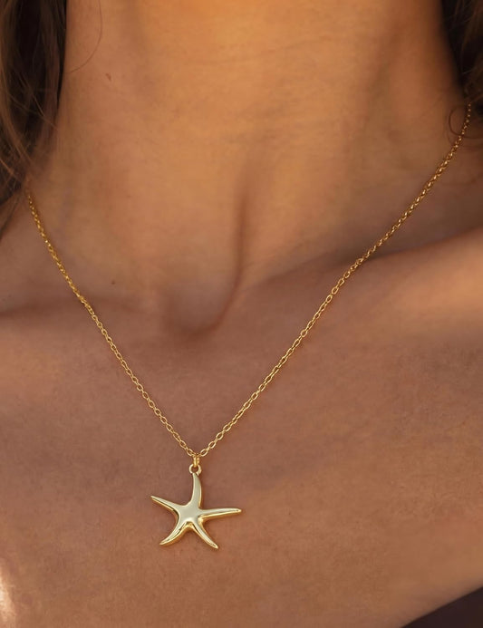 LOYALLOOK Collar de estrella de mar de concha para mujer, chapado e...