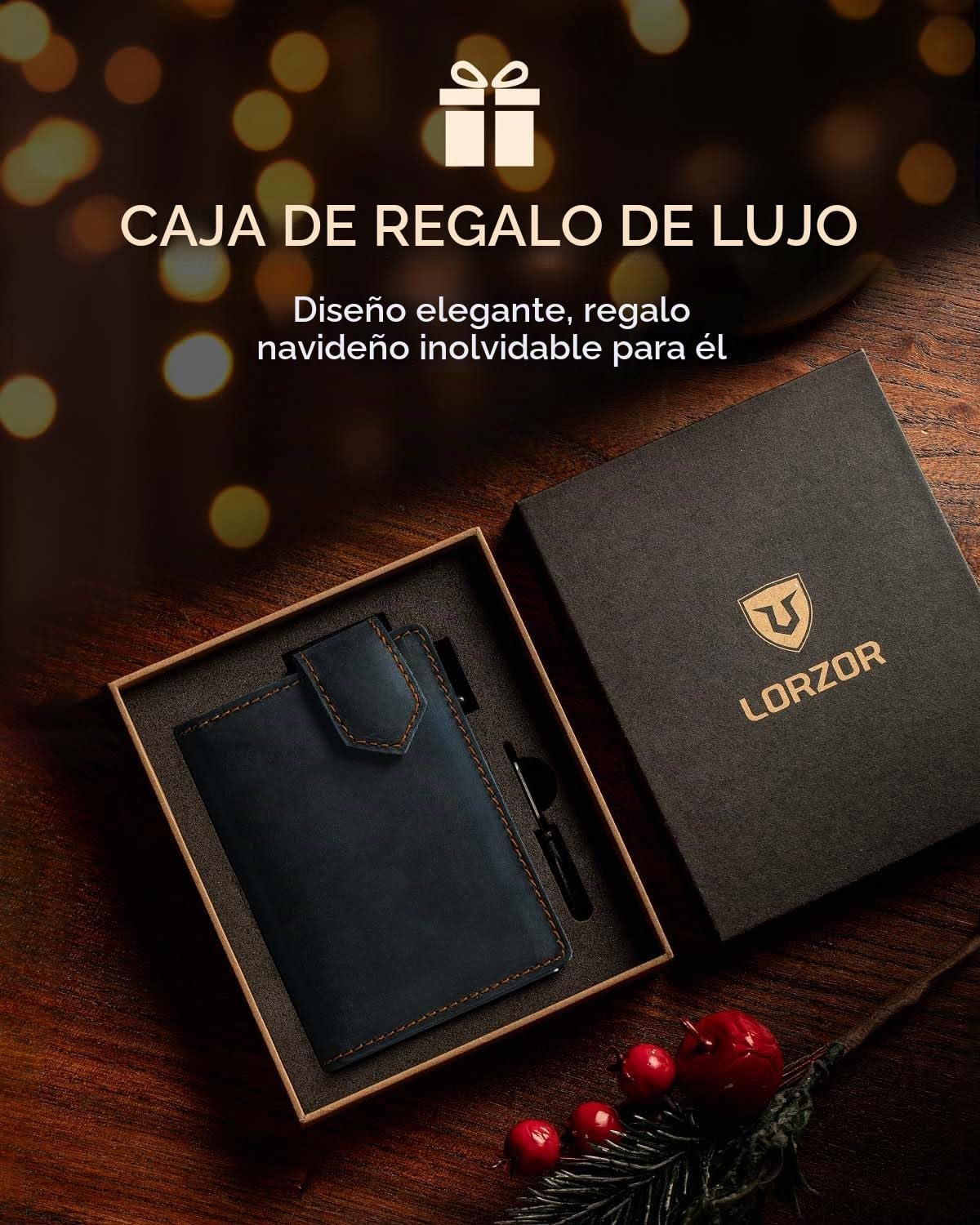 LORZOR Cartera delgada para hombres con cierre de seguridad, billet...