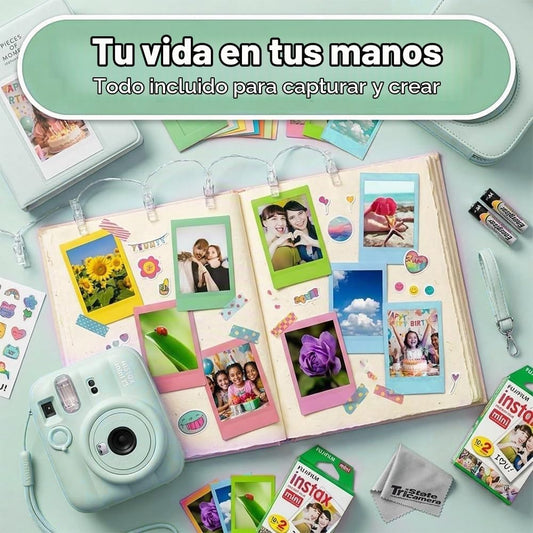 Cámara instantánea Fujifilm Instax Mini 13 verde con juego de pelíc...