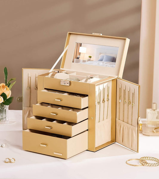 Homde - Joyero grande para mujer: organizador de 5 capas con cerrad...