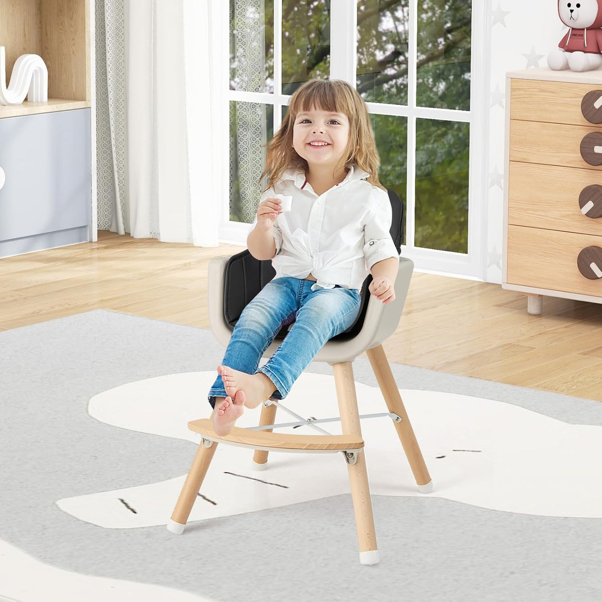 BABY JOY Silla alta para bebé, trona convertible 3 en 1 de madera p...