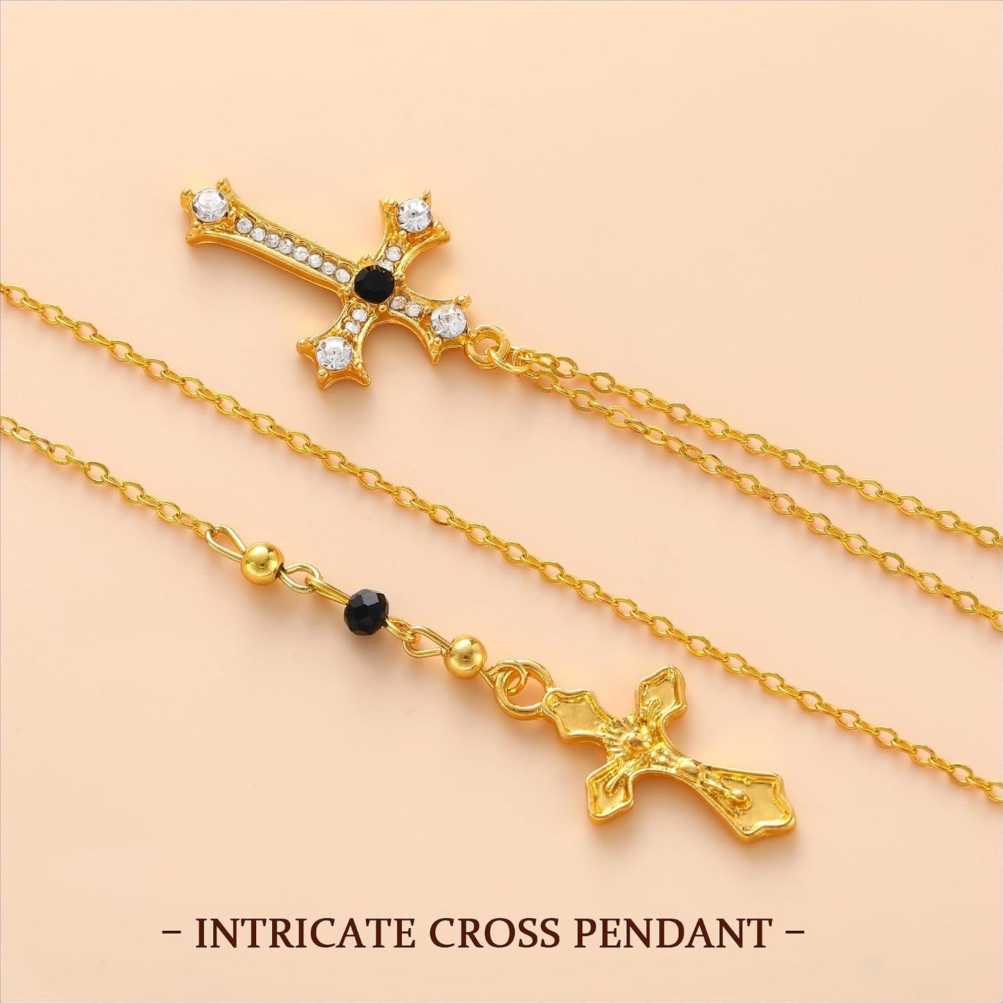 4 piezas de collares de cruz dorados en capas para mujer, modernos,...