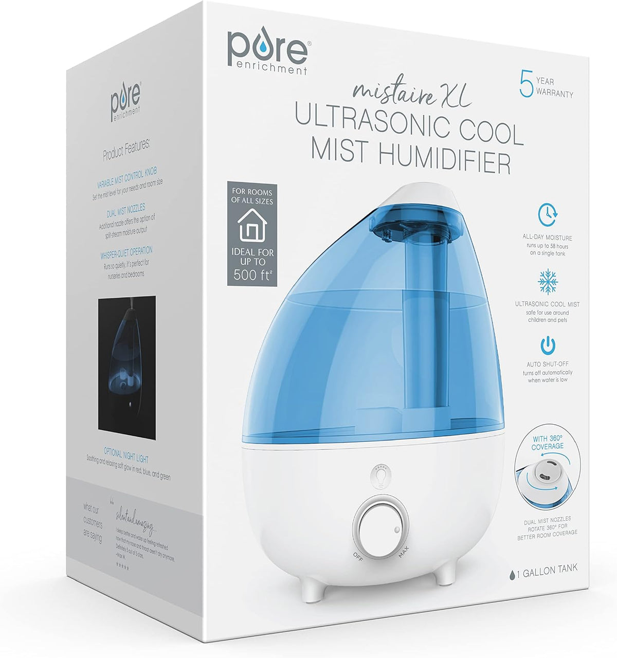 mistaire XL ultrasónico Cool Mist humidificador para grandes habita...
