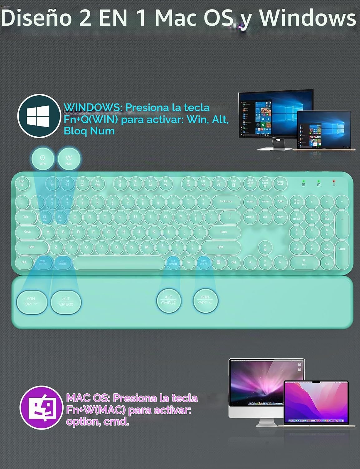 Teclado inalámbrico y mouse retroiluminados, teclado de máquina de...